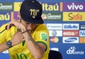 ブラジル代表のキャンプ地テレゾポリス（Teresopolis）で記者会見に臨むネイマール（Neymar da Silva Santos Junior、2014年7月10日撮影）。(c)AFP/VANDERLEI ALMEIDA