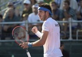 男子テニス、国別対抗戦デビスカップワールドグループ1回戦、アルゼンチン対ブラジル。ガッツポーズを見せるアルゼンチンのレオナルド・メイヤー（2015年3月6日撮影）。(c)AFP/JUAN MABROMATA