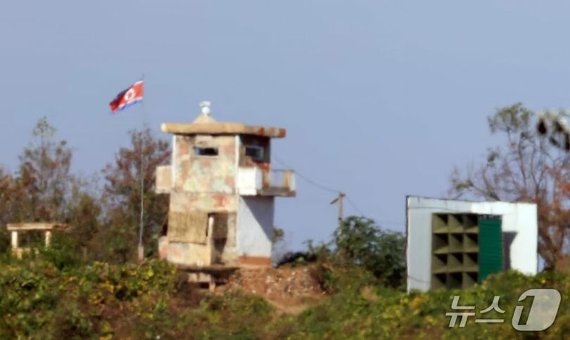 韓国・京畿道坡州市の自由路から見えた北朝鮮側の拡声器＝10月20日(c)news1