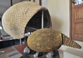 ボリビア南東部パディージャ（Padilla）近郊で発見された古代生物グリプトドンの甲羅の化石（左）と復元像（2014年9月19日撮影）。(c)AFP/Aizar Raldes