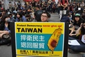 台湾・台北（Taipei）の行政院（国会）議事堂前で行われたデモの様子（2014年3月30日撮影）。(c)AFP/Mandy CHENG