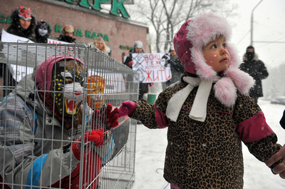 子どもも不思議顔、ウクライナの動物愛護団体