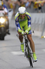 第92回ジロ・デ・イタリア（%%2009 Giro d&apos;Italia%%）第21ステージ（ローマ市街、14.4キロメートル個人タイムトライアル）。ラボバンク（%%Rabobank%%）のデニス・メンショフ（%%Denis Menchov%%、ロシア）が、首位と24秒差の19分06秒でステージを10位で終え、合計タイムを86時間03分11秒として総合優勝を果たした。写真は合計タイム86時間07分10秒で総合5位に入ったリクイガス（%%Liquigas%%）のイヴァン・バッソ（%%Ivan Basso%%）。（2009年5月31日撮影）(c)AFP/DAMIEN MEYER