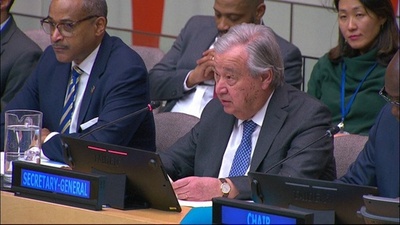 字幕:国連事務総長、ガザ住民の強制移住反対 「民族浄化」に警告