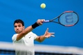 男子テニス、ストックホルム・オープン、シングルス決勝。リターンを打つグリゴール・ディミトロフ（2017年10月22日撮影）。(c)AFP/Jonathan NACKSTRAND