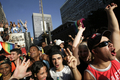 2007年6月10日、サンパウロ（%%Sao Paulo%%）のパウリスタ通り（%%Paulista Avenue%%）で行われたゲイ・パレードの参加者。(c)AFP/Mauricio Lima