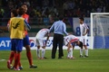 第17回アジア競技大会（17th Asian Games、Asiad）サッカー男子決勝、韓国対北朝鮮。敗戦に落胆する北朝鮮の選手（2014年10月2日撮影）。(c)AFP/PRAKASH SINGH