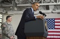 韓国の首都ソウル（Seoul）の竜山（Yongsan）基地を訪問して演説するバラク・オバマ（Barack Obama）米大統領（2014年4月26日撮影）。(c)AFP/Jim WATSON