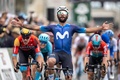 自転車ロードレース、ツール・ド・ロマンディ、最終第5ステージ（ブフランラビルからジュネーブ、170.8キロメートル）。ステージ優勝を喜ぶモビスター・チームのフェルナンド・ガヴィリア（2023年4月30日撮影）。(c)Fabrice COFFRINI / AFP