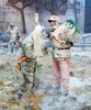 スペイン南東部イビで開催された軍服姿の参加者たちが小麦粉や生卵をかけあう毎年恒例の祭り「エルス・エンファリナッツ」の様子（2019年12月28日撮影）。(c)AFP/JAIME REINA
