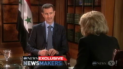 シリア大統領「市民殺害命じてない」、米ABCインタビュー