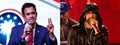 2024年米大統領選で共和党候補指名を争う実業家のビベック・ラマスワミ氏（左）とラッパーのエミネムさん（2023年8月28日作成）。(c)Logan Cyrus and VALERIE MACON / AFP