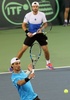男子テニス、国別対抗戦デビスカップワールドグループ1回戦、カザフスタン対イタリア。試合に臨むイタリアのファビオ・フォニーニ/シモーネ・ボレッリ組（2015年3月7日撮影）。(c)AFP/STANISLAV FILIPPOV