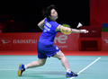 バドミントン、インドネシア・マスターズ、女子シングルス準決勝。リターンを打つ山口茜（2021年11月20日撮影）。(c)AFP PHOTO / Badminton Association of Indonesia