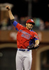 第3回ワールド・ベースボール・クラシック（2013 World Baseball Classic、WBC）は17日、米カリフォルニア（California）州サンフランシスコ（San Francisco）で準決勝が行われ、日本は1-3でプエルトリコに敗れた。

試合に勝利し歓喜するプエルトリコのフェルナンド・カブレラ（Fernando Cabrera、2013年3月17日撮影）。(c)AFP/Getty Images/Ezra Shaw