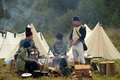 フランス皇帝ナポレオン（Napoleon）の遠征軍と帝政ロシア軍が激戦を繰り広げた1812年の「ボロジノの戦い」から今年で200年となることを記念し、モスクワ（Moscow）西方のボロジノ（Borodino）で2日、戦いを再現するイベントが行われた。

　当時の軍服や刀剣などを用いて戦いを忠実に再現したイベントには、ロシア政府が110万ドル（約8700万円）を出資。フランス側1550人、ロシア側1450人の兵士を演じる計3000人が参加。ジスカール・デスタン（Giscard d&apos;Estaing）仏元大統領と、ウラジーミル・プーチン（Vladimir Putin）露大統領も「観戦」に訪れた。これに先立ち、プーチン大統領の補佐官は「ボロジノの戦い」再現イベントを「若者の愛国教育」を広めるために活用したいと述べた。

　1812年9月7日の「ボロジノの戦い」は合戦では勝利しながら、戦争には負けた戦将の際立った例だ。

　ボロジノでは2万人のナポレオン軍が激戦の末に、兵力の多い4万5000人の露軍を破った。しかし痛手が大きかったため、ナポレオンはモスクワに進軍を開始する前に回復期間を置くことにした。この時にナポレオンはおそらく、敵方のクトゥーゾフ将軍が戦闘の翌日に一時撤退したことを知らなかったとされる。この休息の決断が、ナポレオンにとって致命的な誤算だった。

　帝政ロシア軍は兵力の半分を失っていたが、近くの村落で体制を立て直す時間ができ、戦術を練った。ナポレオン軍が入城したモスクワは、市民は脱出しもぬけの殻で、そこに焦土戦術が追い打ちをかけた。士気を失ったナポレオン軍は退却を余儀なくされた（2012年9月2日撮影）。(c)AFP/Kirill Kudryavtsev