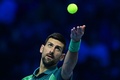 男子テニス、ATPファイナルズ5日目。サーブを打つノバク・ジョコビッチ（2023年11月16日撮影）。(c)Tiziana FABI / AFP