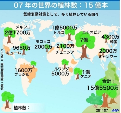 【図解】地球温暖化対策、各国で植林活動が活発化