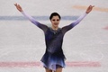 平昌冬季五輪、フィギュアスケート女子シングル・ショートプログラム（SP）の演技に臨むエフゲニア・メドベデワ（2018年2月21日撮影）。(c)AFP/ARIS MESSINIS