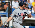 第2回ワールド・ベースボール・クラシック（%%2009 World Baseball Classic%%）強化試合、トロント・ブルージェイズ（%%Toronto Blue Jays%%）対米国。2打数1安打を記録した米国のブライアン・マッカン（%%Brian McCann%%）。試合は米国が5-6でサヨナラ負けを喫した。（2009年3月4日撮影）(c)AFP/Getty Images/Al Messerschmidt