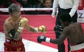 ロシアのモスクワ（Moscow）で行われたボクシングのエキシビションマッチで、29歳のエリオット・シーモア（Elliot Seymour、米国）と対戦する62歳のハリウッド俳優ミッキー・ローク（Mickey Rourke、2014年11月28日撮影）。(c)AFP/ALEXANDER NEMENOV