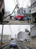 東日本大震災の被災地の震災直後の様子と、2012年1月の様子。

写真上は宮城県石巻市で、津波で道路に流された船舶（2011年3月15日撮影）。写真下は現在の様子（2012年1月13日撮影）。(c)AFP/Philippe Lopez/TORU YAMANAKA