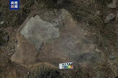 中国北西部賀蘭山 四頭立て馬車の岩絵を初めて確認