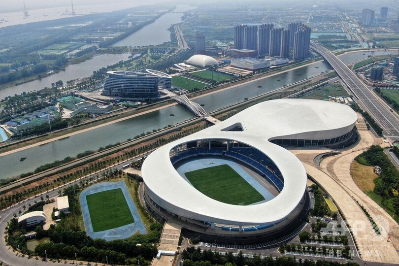 熱戦がここで！ 空から見たバスケW杯の南京会場