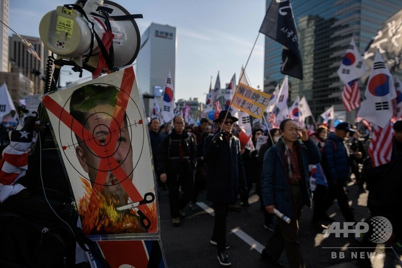 韓国ソウルで親米保守派が反北朝鮮デモ、米朝首脳会談を前に