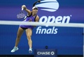 全米オープンテニス、女子シングルス決勝。サーブを打つジェシカ・ペグラ（2024年9月7日撮影）。(c)CHARLY TRIBALLEAU/AFP