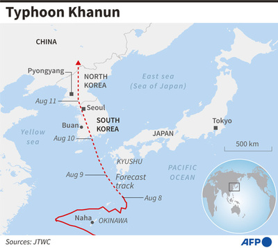 Flights cancelled as typhoon skirts southern Japan