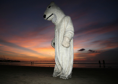 グリーンピース、ホッキョクグマに扮して海面上昇対策を訴える