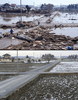 東日本大震災の被災地の震災直後の様子と、2012年1月の様子。

写真上は宮城県仙台市で、泥やがれきに覆われた道路を歩く住民（2011年3月14日撮影）。写真下は現在の様子（2012年1月13日撮影）。(c)AFP/TORU YAMANAKA