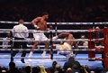 ボクシング、ヘビー級10回戦。フランシス・ガヌー（右）と対戦するアンソニー・ジョシュア（2024年3月9日撮影）。(c)Fayez NURELDINE / AFP