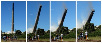 巨大煙突を爆破解体、オーストラリア