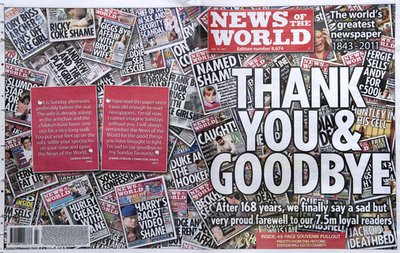英紙ニューズ・オブ・ザ・ワールドが最終号、盗聴問題で廃刊