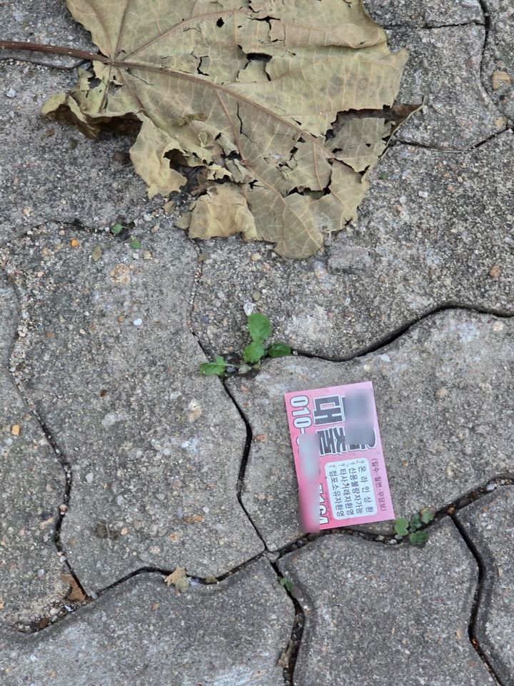 ミアリテキサス村の路地裏に撒かれたチラシ(c)NEWSIS