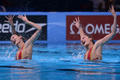 第15回世界水泳選手権（15th FINA World Championships）は21日、スペイン・バルセロナ（Barcelona）でシンクロナイズドスイミングのデュエット・テクニカルルーティン（TR）が行われ、ロシアのスベトラナ・ロマシナ（Svetlana Romashina）／スベトラナ・コレスニチェンコ（Svetlana Kolesnichenko）組が優勝した。

デュエットTR予選の演技に臨む中国の蔣 婷婷（Jiang Tingting）／蔣 文文（Jiang Wenwen）組（2013年7月21日撮影）。(c)AFP/JAVIER SORIANO
