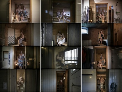 省エネ・キャンペーン前に満喫、サウナに入る人々 フィンランド