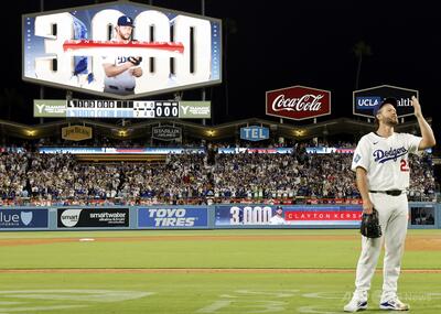 ドジャースのカーショウ 通算3000奪三振を達成