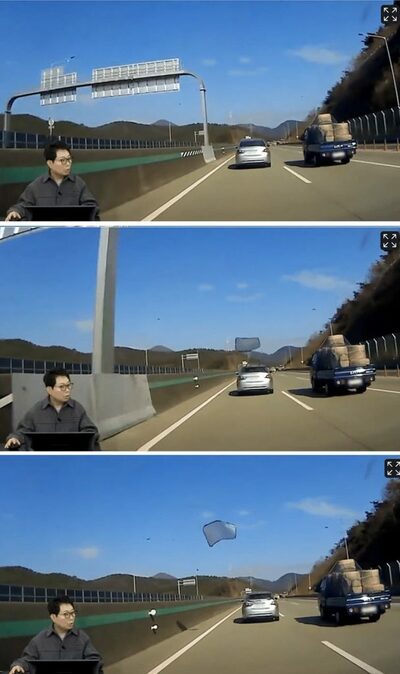 これ実話？車の後部ガラスが舞い上がった…韓国・高速道路での驚愕映像