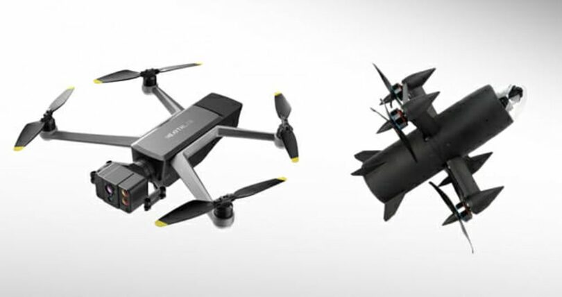 Nearthlabの小型AI自律飛行ドローン「AiDEN」（左）と高速ドローン「KAiDEN」(c)KOREA WAVE