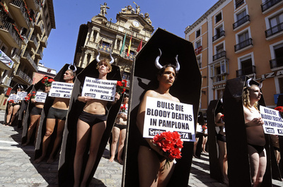 ひつぎに入って闘牛に抗議、牛追い祭り近づくスペイン