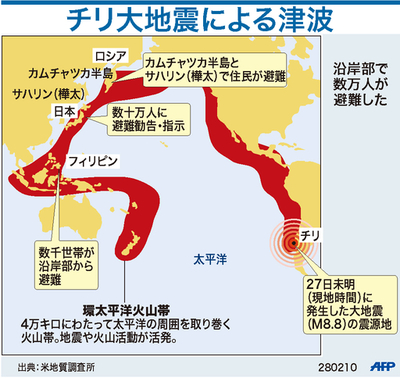 【図解】太平洋沿岸諸国に津波警報、チリ大地震