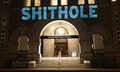 米首都ワシントンにあるトランプ・インターナショナル・ホテルに映し出された「shithole（シットホール）」の文字。(c)Sorane Yamahira / Bellvisuals.com
