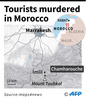 モロッコ・高アトラス山脈で北欧女性2人が殺害された地域を示した図。(c)SIMON MALFATTO, JEAN MICHEL CORNU, JONATHAN WALTER / AFP
