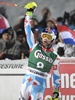 アルペンスキーW杯2014-15、男子アルペン複合第2戦。ガッツポーズを掲げるアレクシス・パンテュロー（2015年1月23日撮影）。(c)AFP/CHRISTOF STACHE