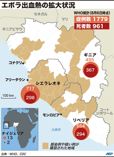 【図解】エボラ出血熱の拡大状況