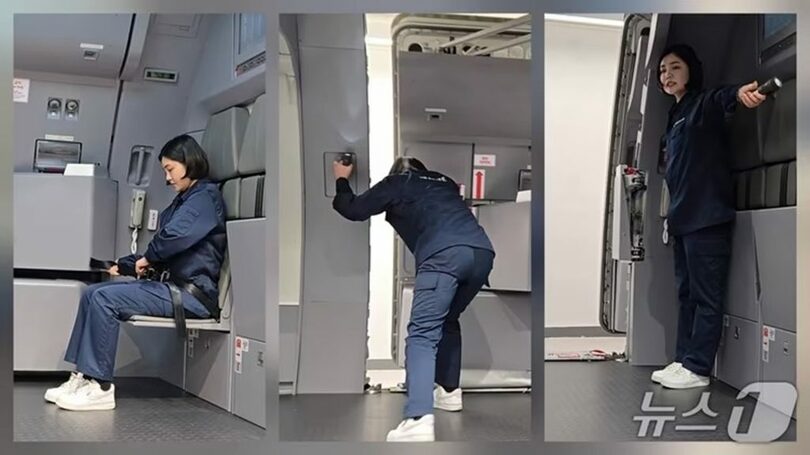 柳韓大学に開設された航空訓練センター内の「ドアトレーナー」訓練場(c)news1