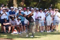 男子ゴルフ米国ツアー、フェデックス・カップ・プレーオフ最終戦、ツアー選手権初日。16番でショットを打つザンダー・シャウフェレ（2024年8月29日撮影）。(c)Mike Mulholland/Getty Images/AFP